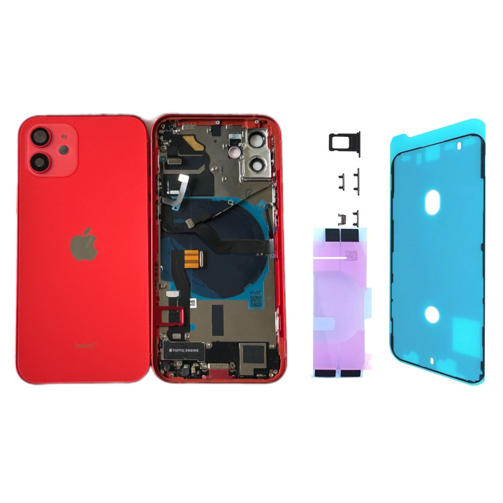 Chassis Prémonté pour iPhone 12 Rouge complet Avec NFC + Joint étanche + Colle