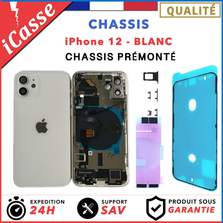 Chassis Prémonté pour iPhone 12 Blanc complet Avec NFC + Joint étanche + Colle