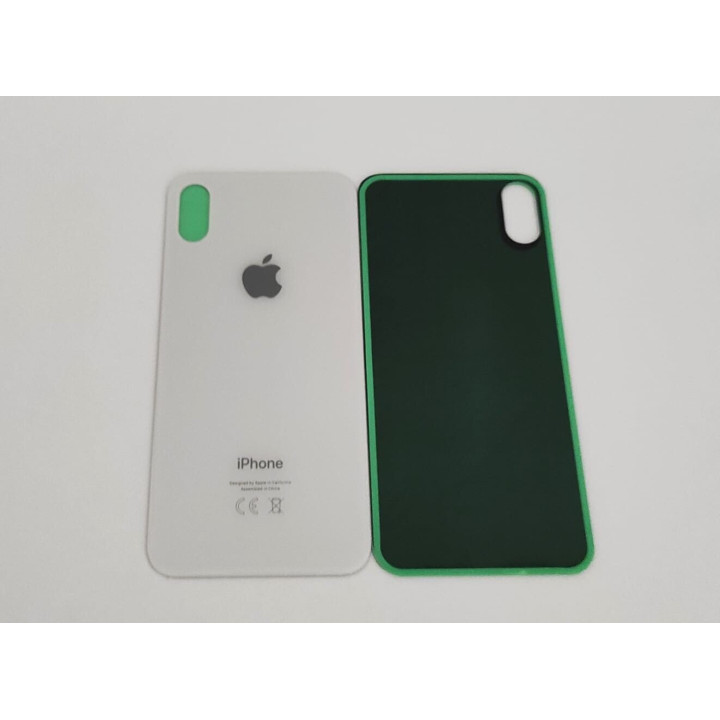 Vitre Arriere pour iPhone X Blanc Avec Colle Pre installé + Grand trou