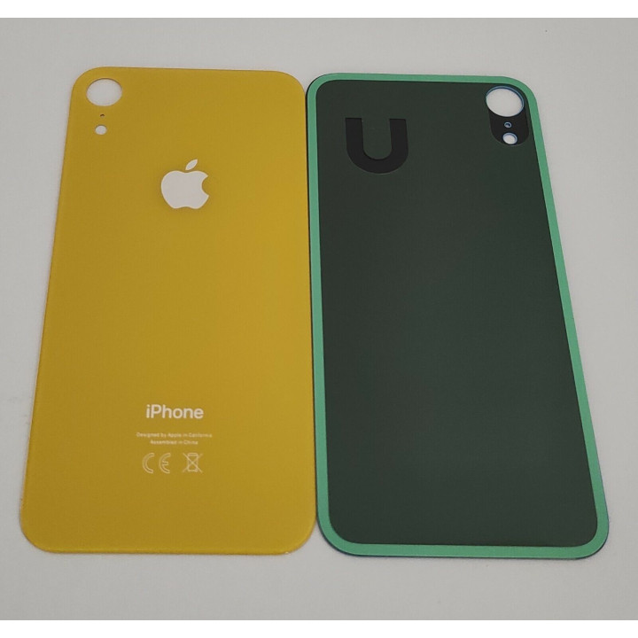 Vitre Arriere pour iPhone XR Jaune Avec Colle Pre installé + Grand trou