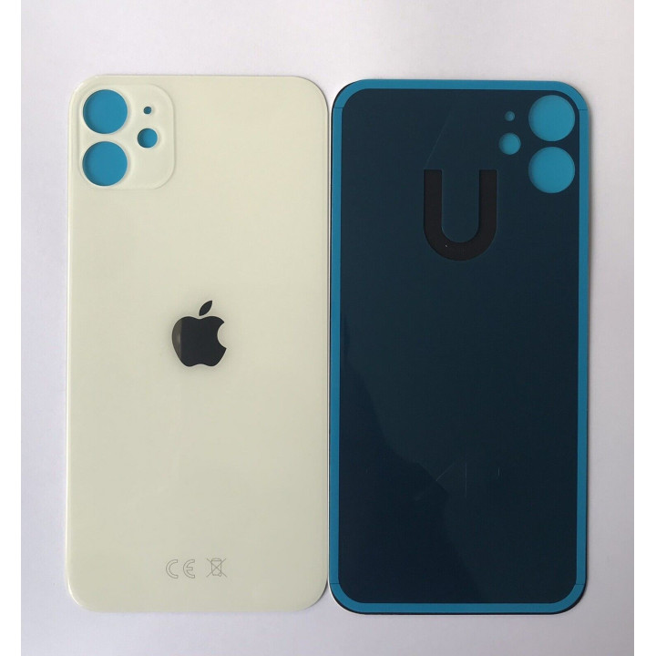 Vitre Arriere pour iPhone 11 Blanc Avec Colle Pre installé + Grand trou