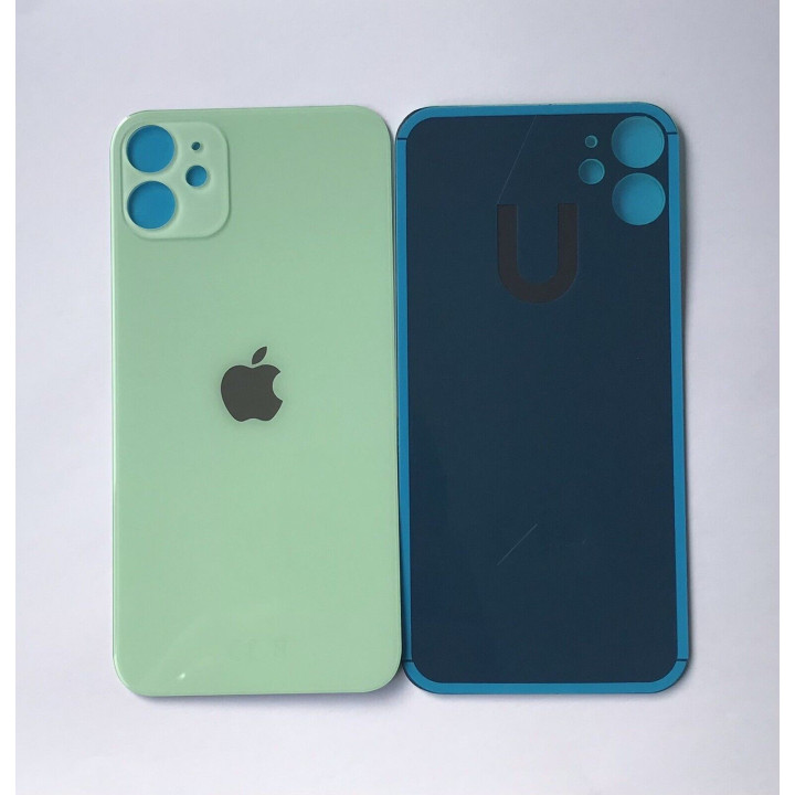 Vitre Arriere pour iPhone 11 Vert Avec Colle Pre installé + Grand trou