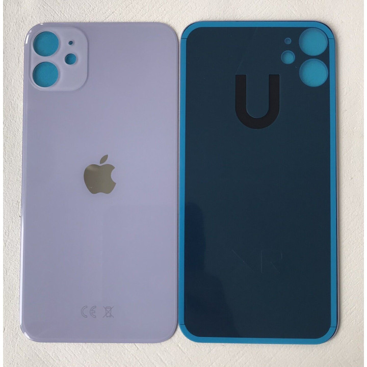 Vitre Arriere pour iPhone 11 Violet Avec Colle Pre installé + Grand trou