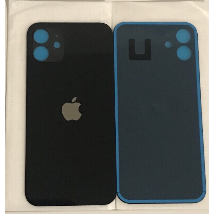 Vitre Arriere pour iPhone 12 Noir Avec Colle Pre installé, Grand trou