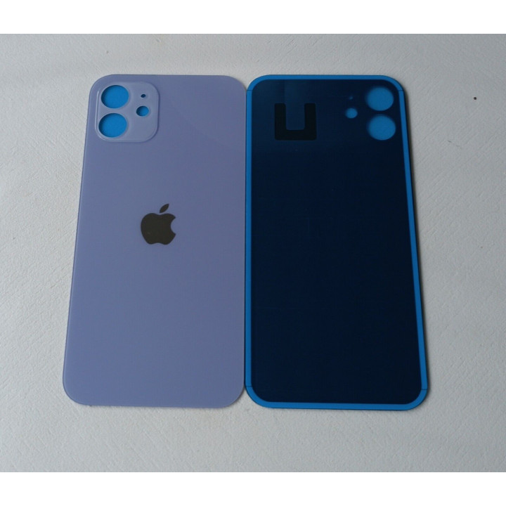 Vitre Arriere pour iPhone 12 Violet Avec Colle Pre installé, Grand trou