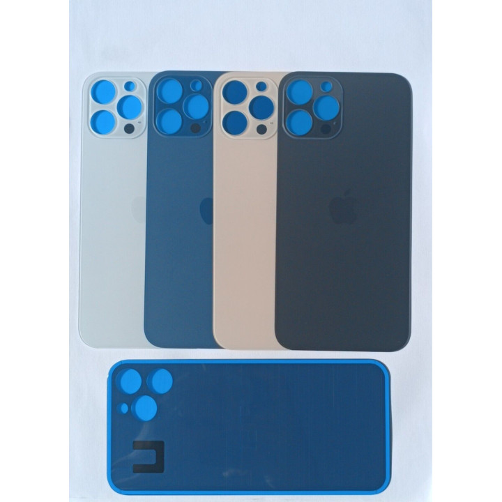 Vitre Arriere pour iPhone 12 Pro Max Bleu, Colle Pre installé + Grand trou
