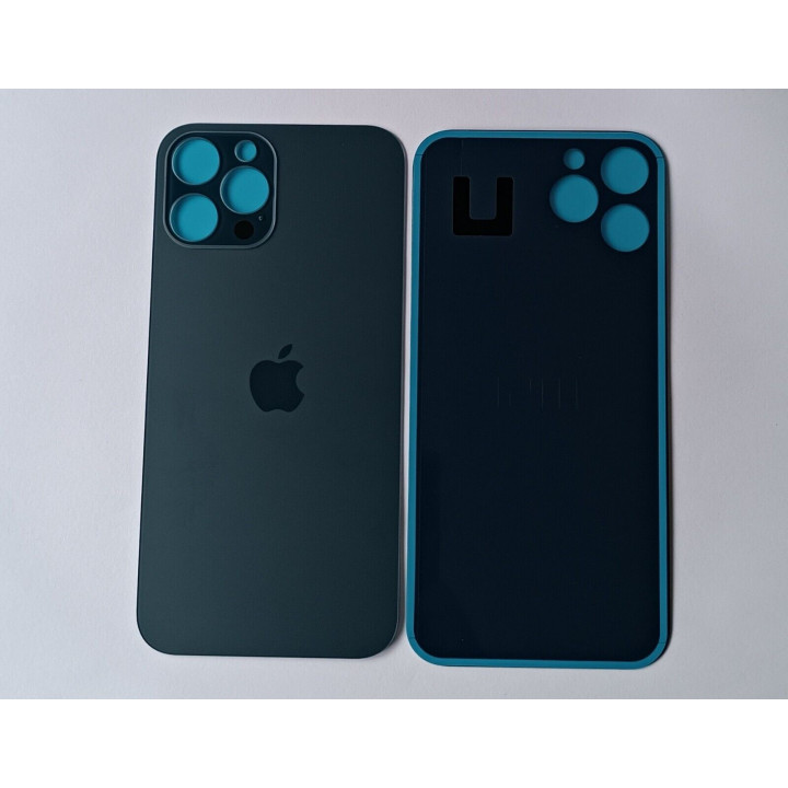 Vitre Arriere pour iPhone 12 Pro Max Bleu, Colle Pre installé + Grand trou