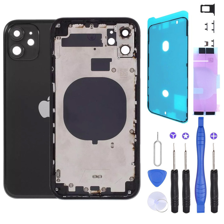 Chassis remplacement pour iPhone 11 NOIR - Chassis Coque nu +Joint +Colle