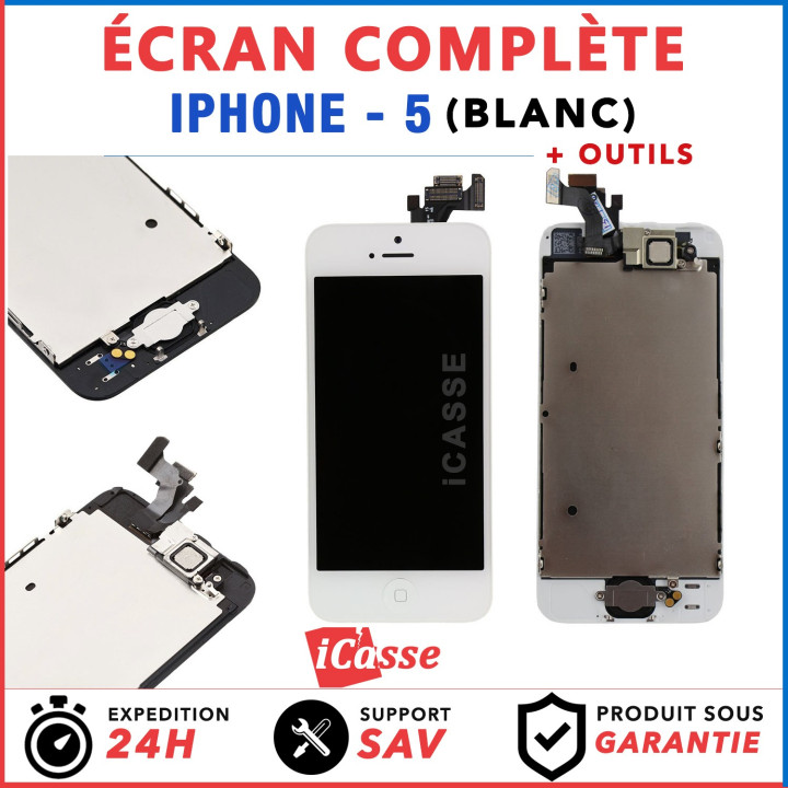 BLOC COMPLET ASSEMBLÉ VITRE TACTILE + ECRAN LCD RETINA IPHONE 5 BLANC