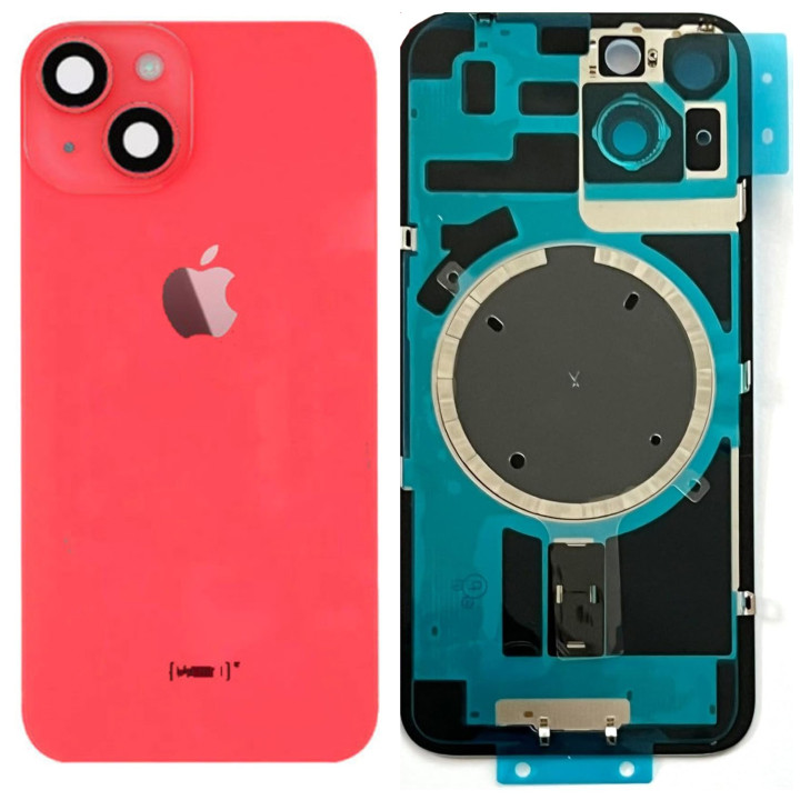 Vitre Arriere avec Plaque pour iPhone 14 Rouge Red +Aimants et Colle