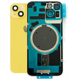 Vitre Arriere avec Plaque pour iPhone 14 Jaune +Aimants et Colle