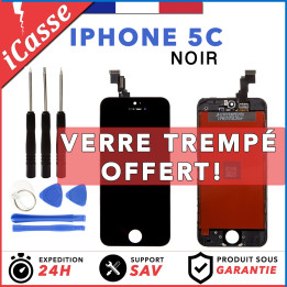 VITRE TACTILE IPHONE 5C NOIR + ECRAN LCD RETINA SUR CHASSIS + OUTILS