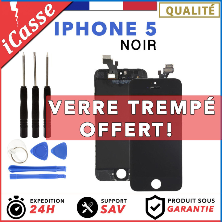 VITRE TACTILE IPHONE 5 NOIR + ECRAN LCD RETINA SUR CHASSIS + OUTILS