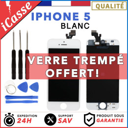 VITRE TACTILE IPHONE 5 BLANC + ECRAN LCD RETINA SUR CHASSIS + OUTILS