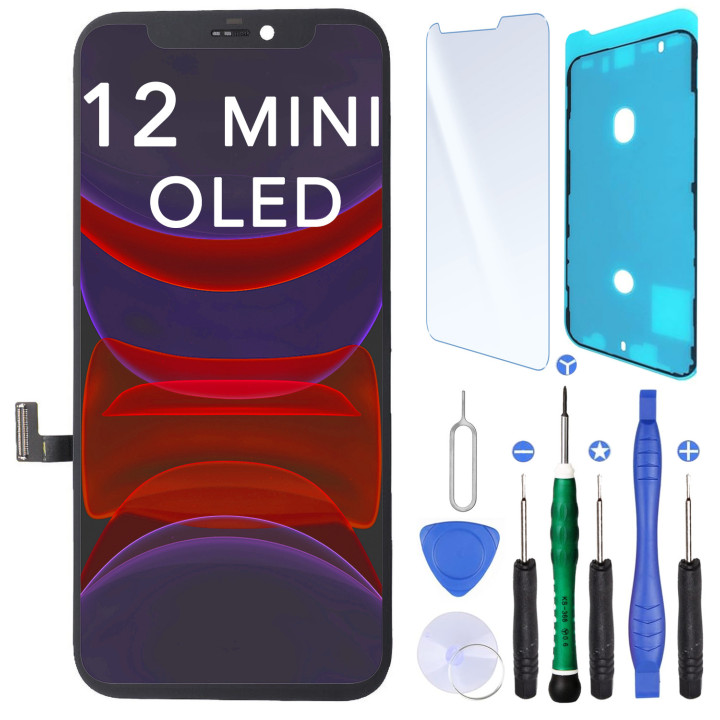 Écran OLED pour iPhone 12 Mini + joint + verre trempé + outils