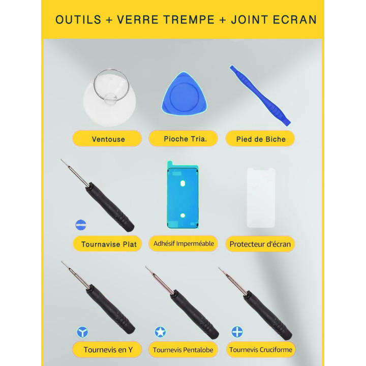 Écran OLED pour iPhone 12 Pro Max + joint + verre trempé + outils