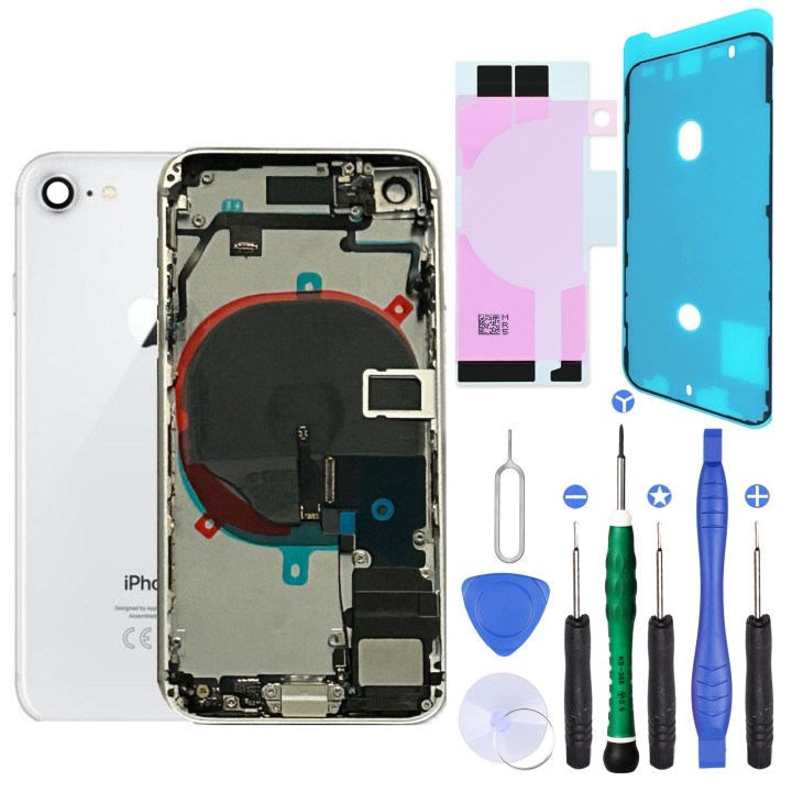 Châssis complet prémonté pour iPhone 8 Blanc + NFC + joint + outils