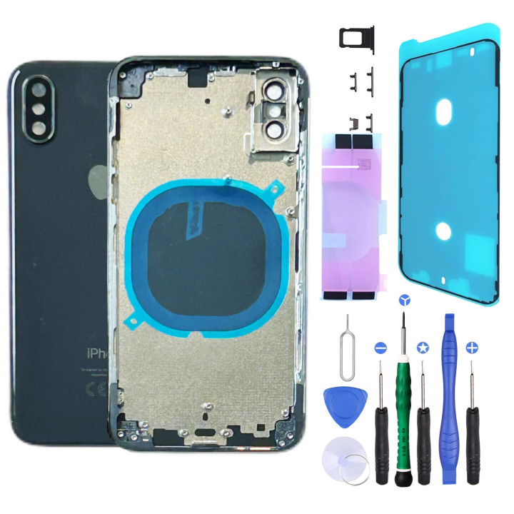 Châssis arrière NU pour iPhone XS Noir / Gris + outils + joint