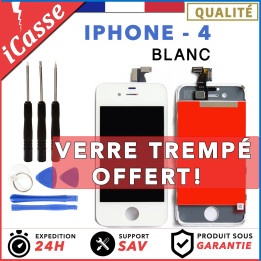 VITRE TACTILE + ECRAN LCD RETINA SUR CHASSIS IPHONE 4 BLANC + OUTILS