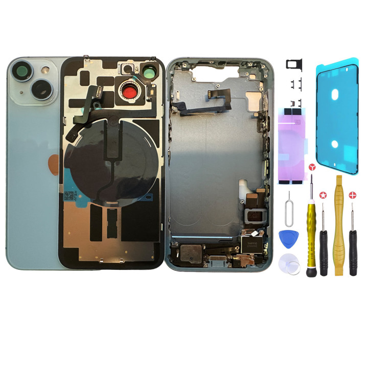 Châssis complet prémonté pour iPhone 14 Bleu + NFC + joint + outils