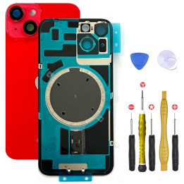 Vitre arrière pour iPhone 14 Plus Rouge + adhésif + plaque métallique + joint