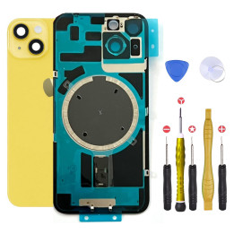 Vitre arrière pour iPhone 14 Plus Jaune + adhésif + plaque métallique + joint