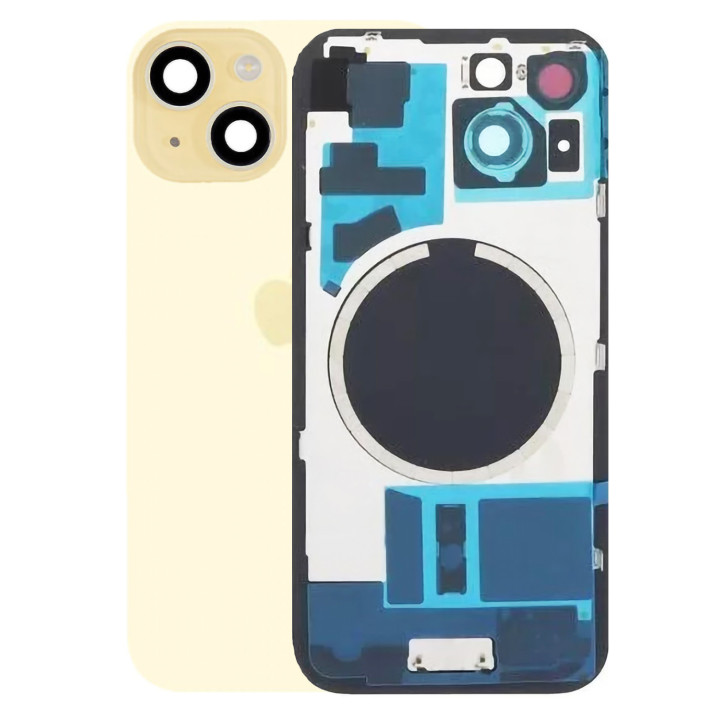 Vitre arrière pour iPhone 15 Jaune + adhésif + plaque métallique + joint
