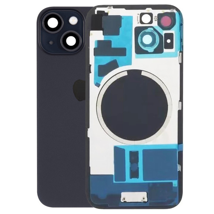 Vitre arrière pour iPhone 15 Plus Noir + adhésif + plaque métallique + joint