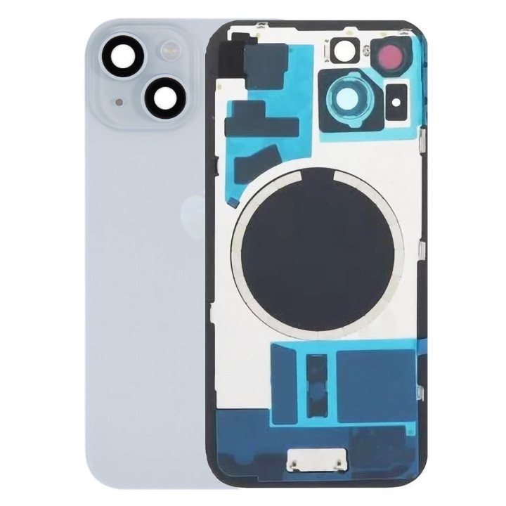 Vitre arrière pour iPhone 15 Plus Bleu + adhésif + plaque métallique + joint