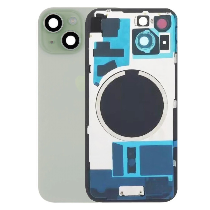 Vitre arrière pour iPhone 15 Plus Vert + adhésif + plaque métallique + joint