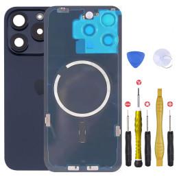 Vitre arrière pour iPhone 15 Pro Bleu + adhésif + plaque métallique + joint