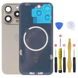 Vitre arrière pour iPhone 15 Pro Max Gris + adhésif + plaque métallique + joint