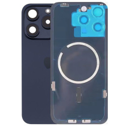 Vitre arrière pour iPhone 15 Pro Max Bleu + adhésif + plaque métallique + joint