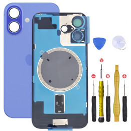 Vitre arrière pour iPhone 16 Plus Bleu + adhésif + plaque métallique + joint