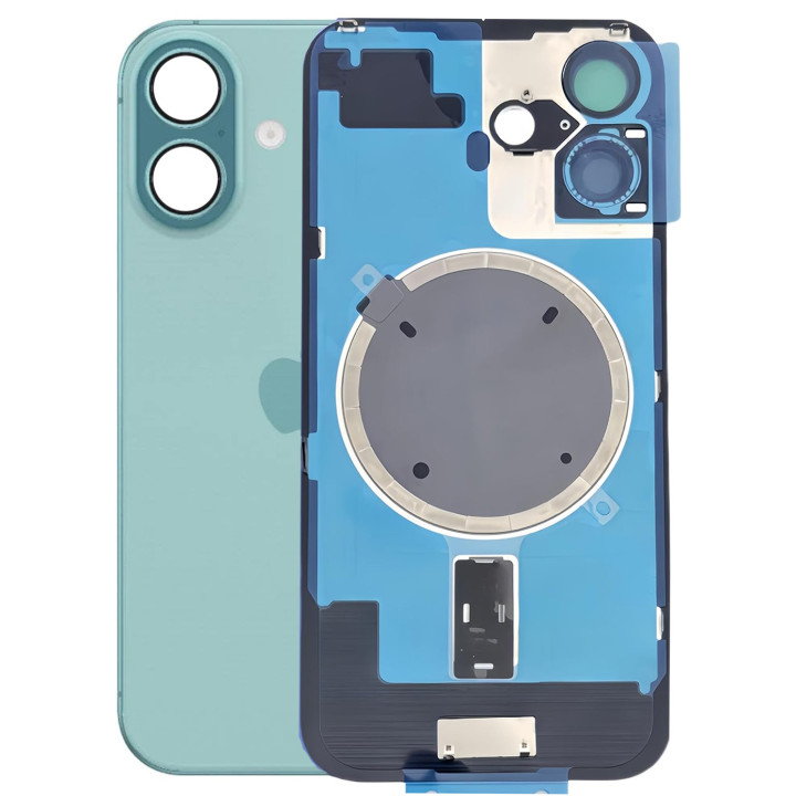 Vitre arrière pour iPhone 16 Plus Vert + adhésif + plaque métallique + joint