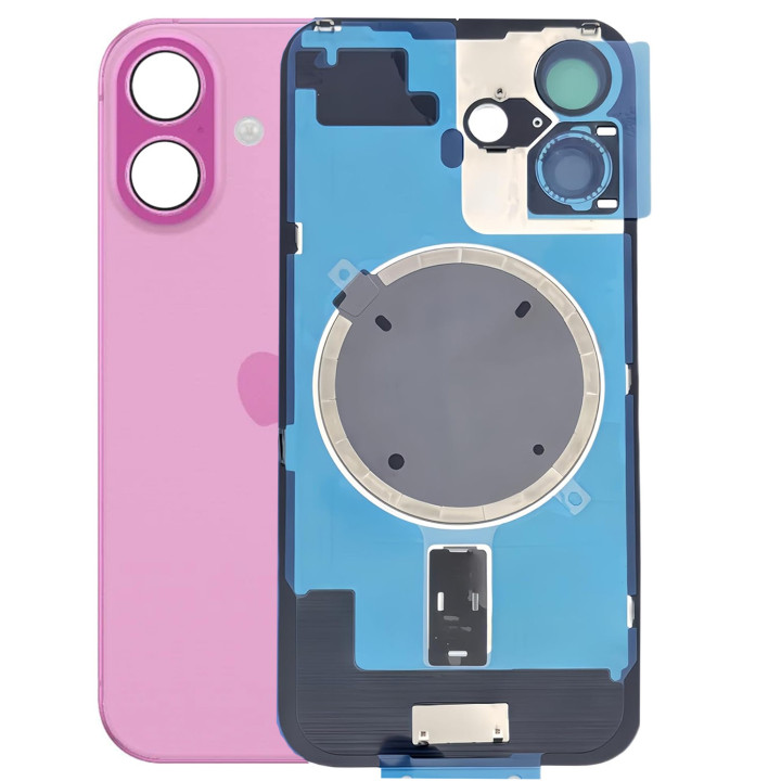 Vitre arrière pour iPhone 16 Plus Rose + adhésif + plaque métallique + joint