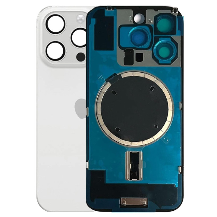 Vitre arrière iPhone 16 Pro Max Blanc + adhésif + plaque métallique + joint