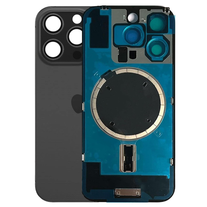 Vitre arrière pour iPhone 16 Pro Max Noir + adhésif + plaque métallique + joint