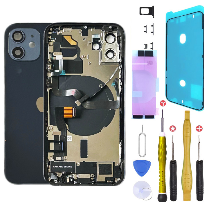 Châssis complet prémonté pour iPhone 12 Mini Noir + NFC + joint + outils