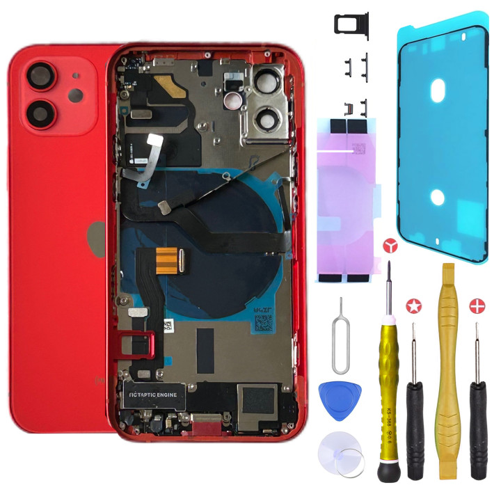 Châssis complet prémonté pour iPhone 12 Mini Rouge + NFC + joint + outils