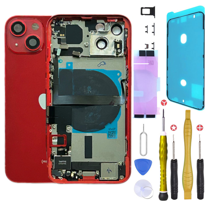 Châssis complet prémonté pour iPhone 13 Mini Rouge + NFC + joint + outils