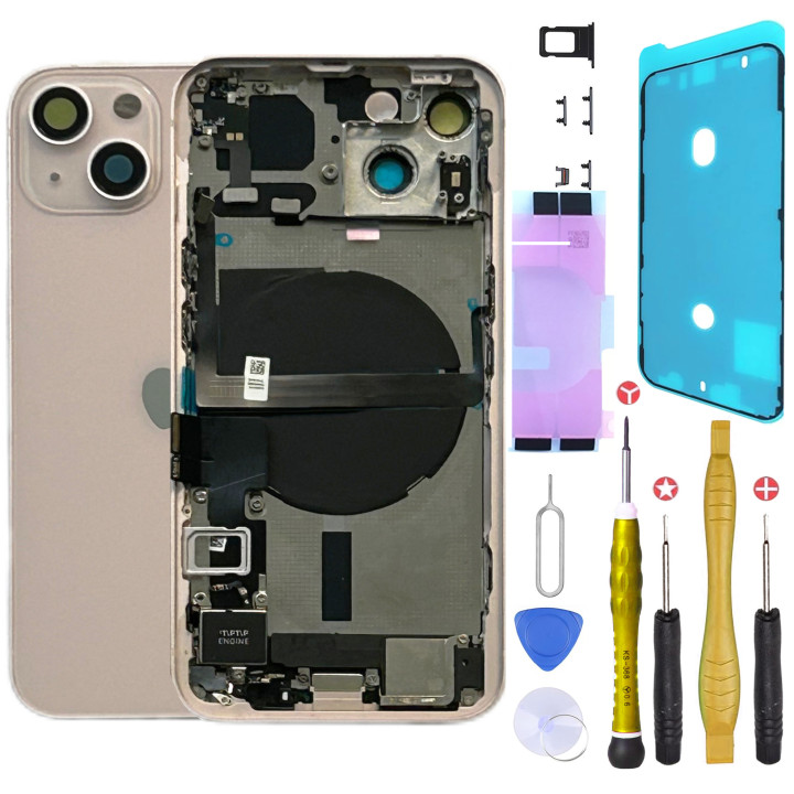 Châssis complet prémonté pour iPhone 13 Mini Rose + NFC + joint + outils