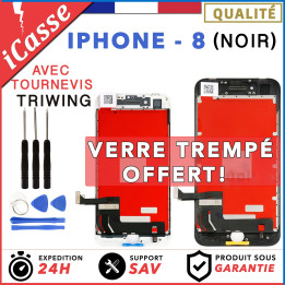 ECRAN LCD + VITRE TACTILE SUR CHASSIS POUR IPHONE 8 NOIR + OUTILS