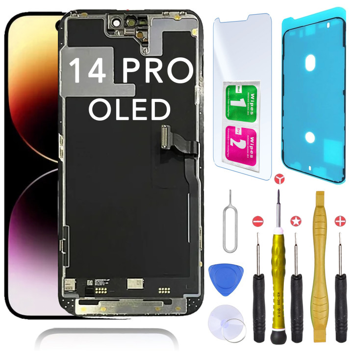Écran OLED pour iPhone 14 Pro + joint + verre trempé + outils