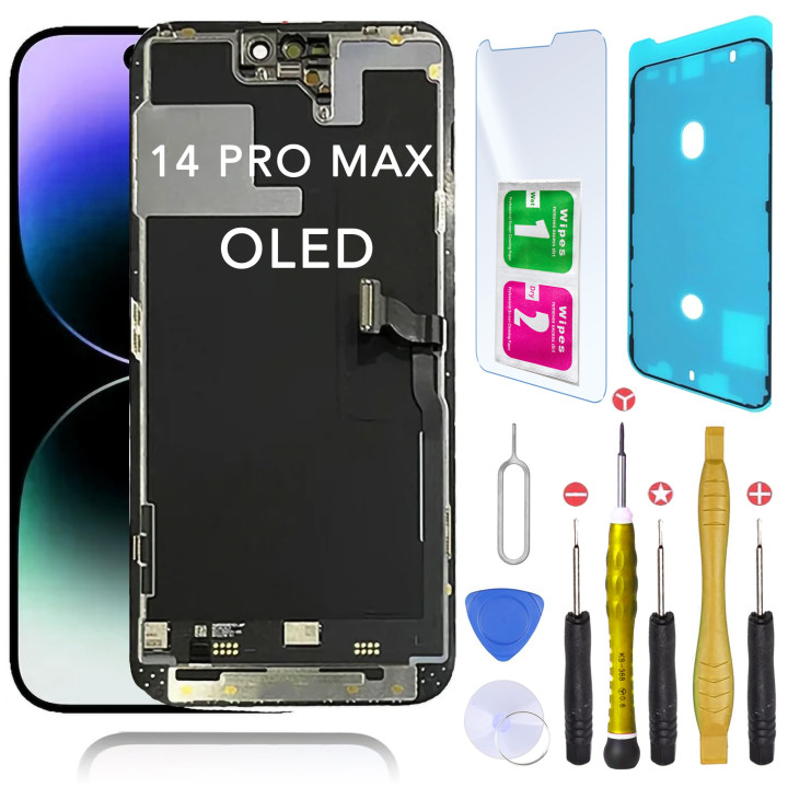 Écran OLED pour iPhone 14 Pro Max + joint + verre trempé + outils