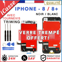 ECRAN LCD + VITRE TACTILE SUR CHASSIS POUR IPHONE 8 OU 8 PLUS + KIT OUTILS