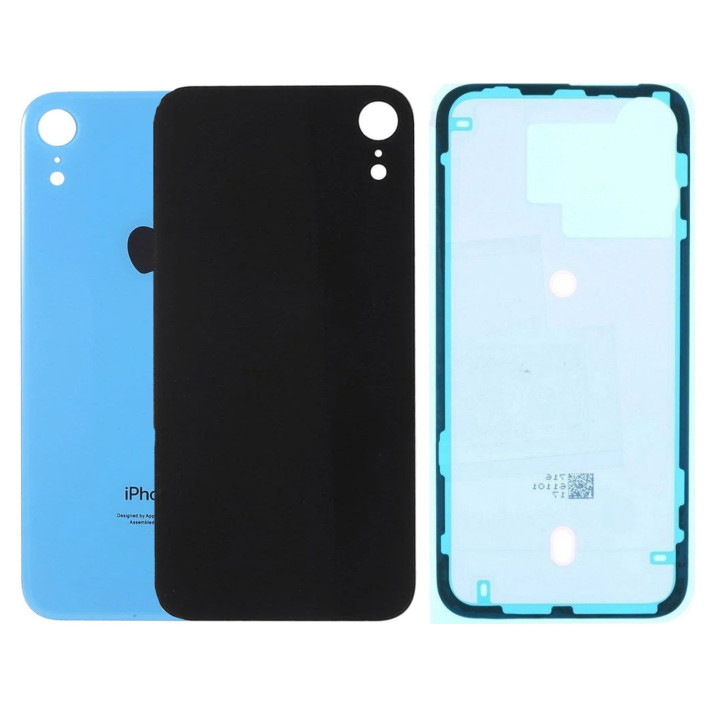Vitre Arriere Remplacement +Colle pour iPhone XR BLEUE
