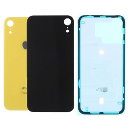 Vitre Arriere pour iPhone XR Jaune Avec Colle Pre installé + Grand trou