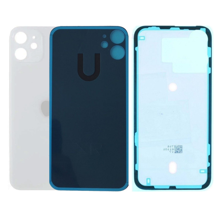 Vitre Arriere pour iPhone 11 Blanc Avec Colle Pre installé + Grand trou