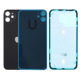 Vitre Arriere pour iPhone 11 Noir Avec Colle Pre installé + Grand trou
